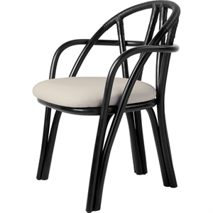 Gubi Bistra Dining Chair With Armrests Ebony Painted Rattan/Fustagno Limonta 001