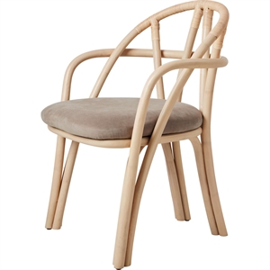 Gubi Bistra Dining Chair With Armrests Natural Lacquered Rattan/Fustagno Limonta 002
