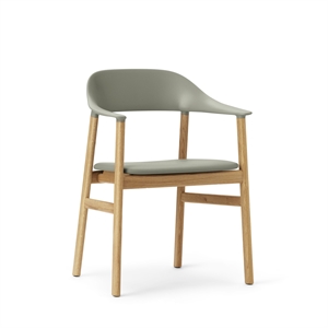 Normann Copenhagen Herit Dining Table Chair M. Armrests Leather Upholstered Oak/Dusty Green
