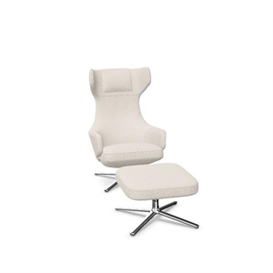 Vitra Grand Repos Armchair With Ottoman Nubia Ivory/Pearl/ Chrome
