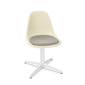 Vitra Eames Fiberglass DSL Dining Chair With Seat Cushion Parchment/Checker/Smooth White