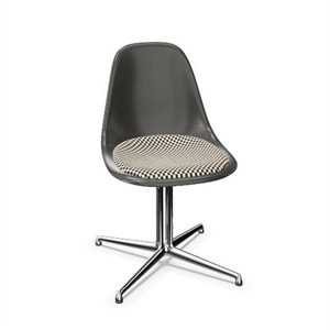 Vitra Eames Fiberglass DSL Dining Chair With Seat Cushion Elephant Hide Grey/Checker/ Chrome