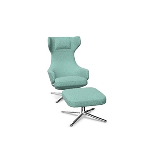 Vitra Grand Repos Armchair With Ottoman Dumet Pale Blue/Emerald/ Chrome