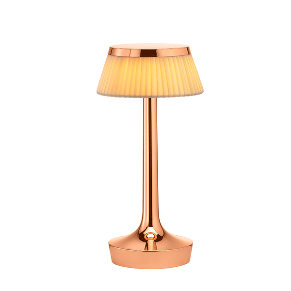 slot Ret Taxpayer Flos Bon Jour Unplugged Table Lamp Copper Frame and textile Shade | AndLight