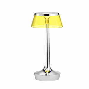 Flos Bon Jour Unplugged Table Lamp Chrome Frame and yellow shade