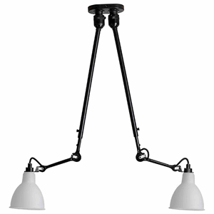 Lampe Gras N302 ceiling lamp Double mat black & opal glass shade