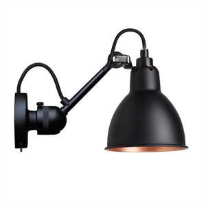 Lampe Gras N304 wall lamp mat black & mat black & copper w. switch