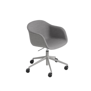 Muuto Fiber Dining Chair with Armrests Swivel Base and Wheels Upholstered Remix 133/ Gray