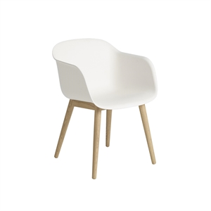 Muuto Fiber Dining Chair w. Armrests and Wood Base Natural White/ Oak