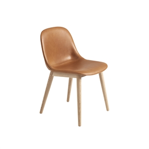 Muuto Fiber Dining Chair w. Wood Base Leather Upholstered Cognac/Oak