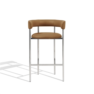 Furniture Copenhagen Font Bar Stool with Armrests 75 cm Dunes Cognac/Polished Steel Frame