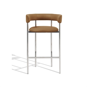 Furniture Copenhagen Font Bar Stool with Armrests 65 cm Dunes Cognac/Polished Steel Frame
