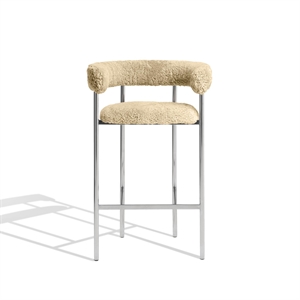 Furniture Copenhagen Font Bar Stool with Armrests 75 cm Sheepskin Honey/Polished Steel Frame