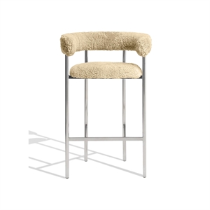 Furniture Copenhagen Font Bar Stool with Armrests 65 cm Sheepskin Honey/Polished Steel Frame