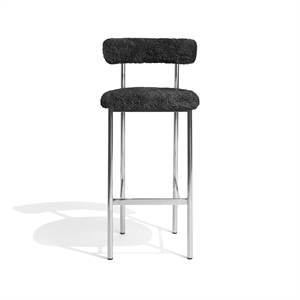 Furniture Copenhagen Font Bar Stool 75 cm Sheepskin Gray/Polished Steel Frame