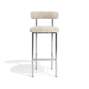 Furniture Copenhagen Font Bar Stool 75 cm Sheepskin Oyster/Polished Steel Frame