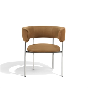 Furniture Copenhagen Font Dining Chair with Armrests Dunes Cognac Leather/Polished Steel Frame