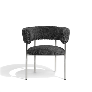 Furniture Copenhagen Font Dining Chair with Armrests Sheepskin Gray/Polished Steel Frame