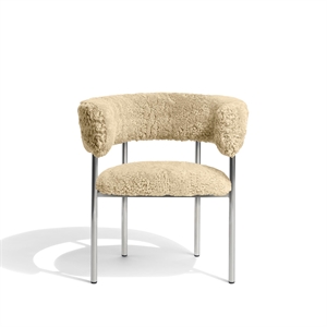 Furniture Copenhagen Font Dining Chair with Armrests Sheepskin Honey/Polished Steel Frame