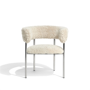 Furniture Copenhagen Font Dining Chair with Armrests Sheepskin Oyster/Polished Steel Frame
