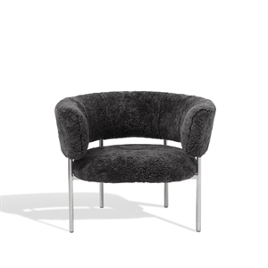Furniture Copenhagen Font Armchair with Armrests Sheepskin Gray/Polished Steel Frame
