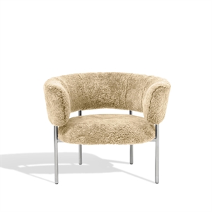Furniture Copenhagen Font Armchair with Armrests Sheepskin Honey/Polished Steel Frame