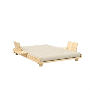 Karup Social Sofa Bed With 2 Backrests, Side Tables & Mattress 140x200 Clear Lacquered Pine/747 Beige