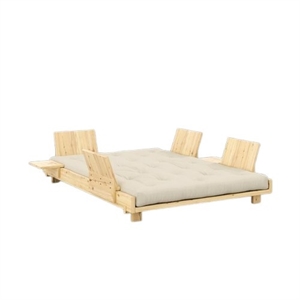 Karup Social Sofa Bed With 4 Backrests, Side Tables & Mattress 140x200 Clear Lacquered Pine/747 Beige
