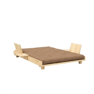 Karup Social Sofa Bed With 2 Backrests, Side Tables & Mattress 140x200 Clear Lacquered Pine/755 Mocca