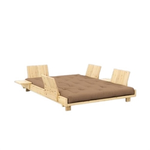 Karup Social Sofa Bed With 4 Backrests, Side Tables & Mattress 140x200 Clear Lacquered Pine/755 Mocca