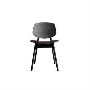 Ro Collection Pandora Dining Chair Upholstered Seat Black Lacquered Oak/Dark Brown Leather