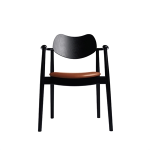 Ro Collection Regatta Dining Chair Upholstered Seat Black Lacquered Beech/Calvados Leather