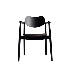 Ro Collection Regatta Dining Chair Upholstered Seat Black Lacquered Beech/Dark Brown Leather