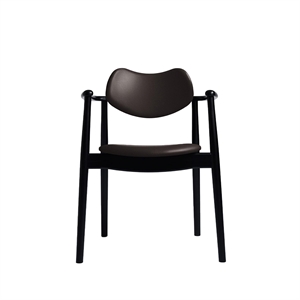 Ro Collection Regatta Dining Chair Upholstered Black Lacquered Beech/Dark Brown Leather