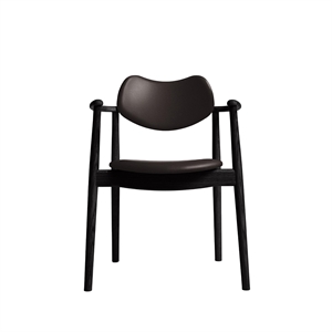 Ro Collection Regatta Dining Chair Upholstered Black Lacquered Oak/Dark Brown Leather