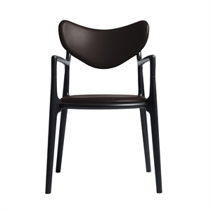 Ro Collection Salon Dining Chair Upholstered Black Lacquered Beech/Dark Brown Leather