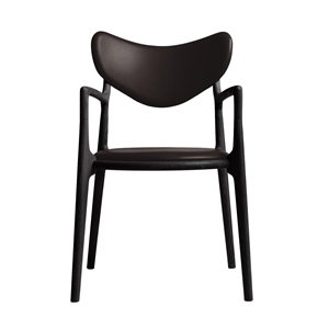 Ro Collection Salon Dining Chair Upholstered Black Lacquered Oak/Dark Brown Leather