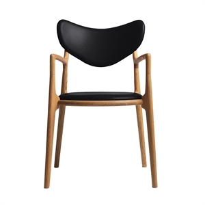 Ro Collection Salon Dining Chair Upholstered Oiled Oak/ Black Leather