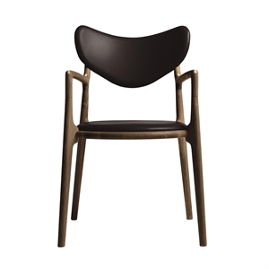 Ro Collection Salon Dining Chair Upholstered Smoked Oak/Dark Brown Leather