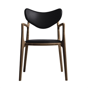 Ro Collection Salon Dining Chair Upholstered Smoked Oak/ Black Leather