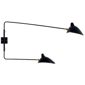 Serge Mouille Applique 2 Wall Lamp Black & Brass Straight