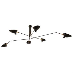 Serge Mouille Plafonnier 6 Ceiling Lamp Black & Brass